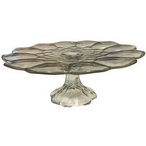 Unbranded VINTAGE Clear Pedestal Cake Stand w/Scalloped Edge Design 11" Diameter